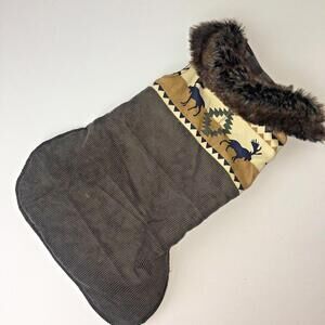 Dog Jacket Vest Corduroy Size M Brown Moose Faux Fur